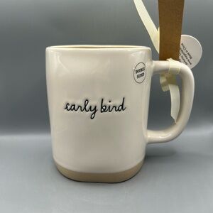 Rae Dunn Farmhouse EARLY BIRD Double Sided Coffee Mug With BIRD Tan Interior NEW